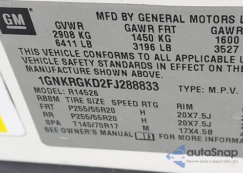 2015 Chevrolet Traverse 1Lt из США, поврежденный, VIN 1GNKRGKD2FJ288833